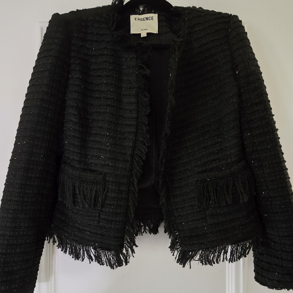 L'AGENCE Black Fringe-Trimmed Blazer
